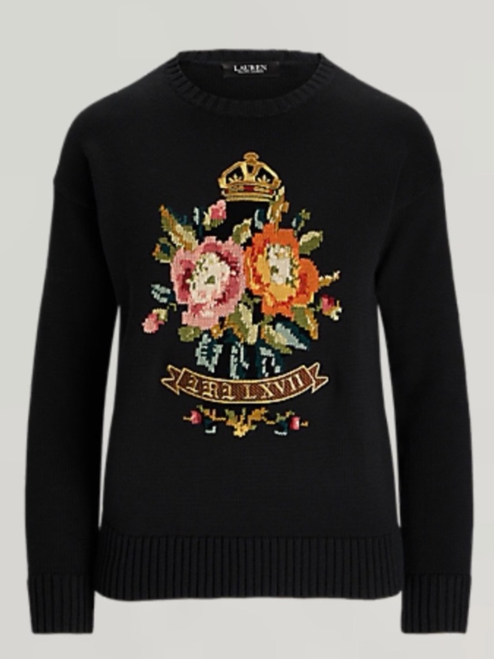 Lauren Ralph Lauren Intarsia-Knit Crest Cotton-Blend Sweater